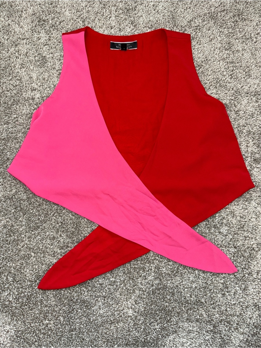 Blue Blush Red Pink Colorblock Tie Front Convertible Crop Top- Size Women Small - Picture 5 of 5